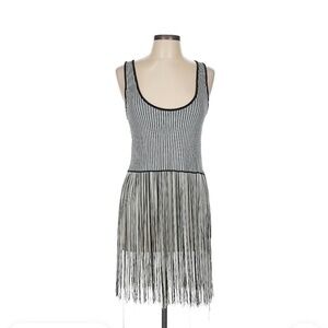 Zara black and white fringe top SZ L